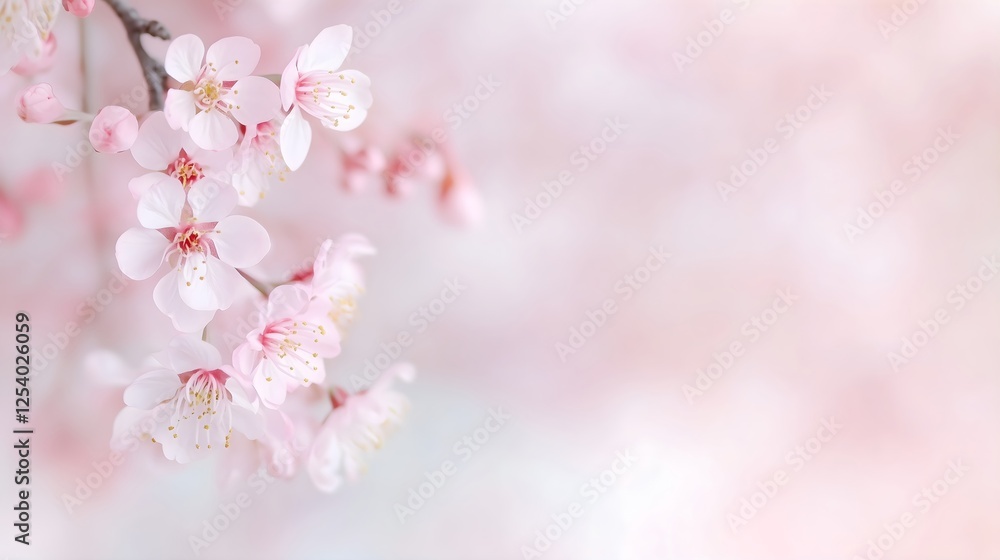 Close-up of cherry blossom, soft pink flowers, spring beauty, floral design, for greeting card, spring promotion, horizontal banner, copy space Close-up of cherry blossom, soft pink flowers, spring beauty, floral design, for greeting card, spring promotion, horizontal banner, copy space