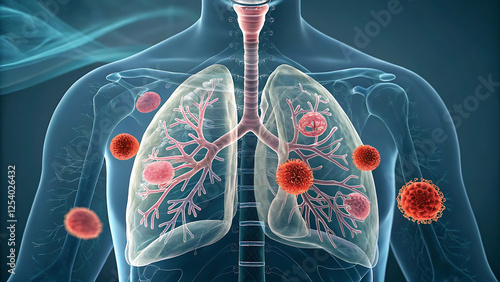 Sick man has chest pain symptom and lungs with virus cells in flat design. Coronavirus pneumonia disease. Respiratory system infection.
