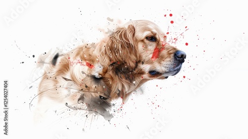 Artistic golden retriever design with colorful paint splashes for creative projects. Heartworm Awareness Month photo