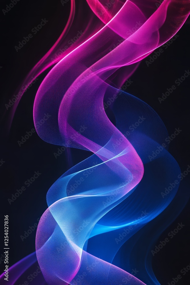 Naklejka premium Elegant Flowing Mesh – Smooth Gradient Waves on Black Background - Made with Generative AI