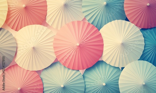 Geometric parasol designs in soft retro colors, abstract background
