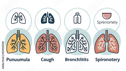 lung disease icons, such as bronchitis, bronchial asthma, spirometry and more. Vector illustration isolated on white. Editable stroke. Change to any size and any colour.
