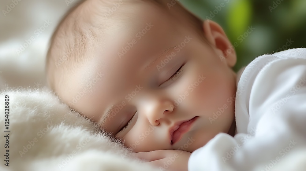 Charming close-up image of a baby sleeping soundly on a blanket : Generative AI Charming close-up image of a baby sleeping soundly on a blanket : Generative AI