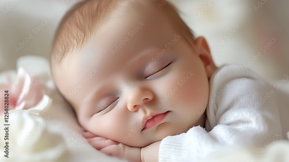 Adorable sleeping baby peacefully resting on soft fabrics with roses nearby evoking feelings of warmth and love : Generative AI Adorable sleeping baby peacefully resting on soft fabrics with roses nearby evoking feelings of warmth and love : Generative AI