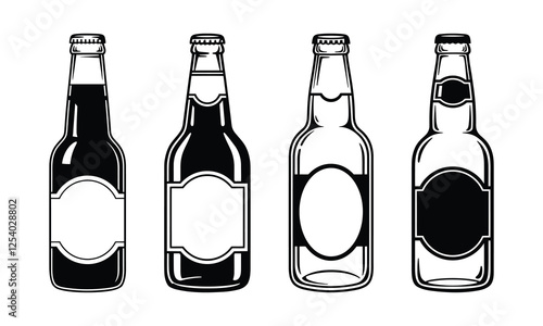 Vintage Beer bottle illustration, Different bottle collection with white background