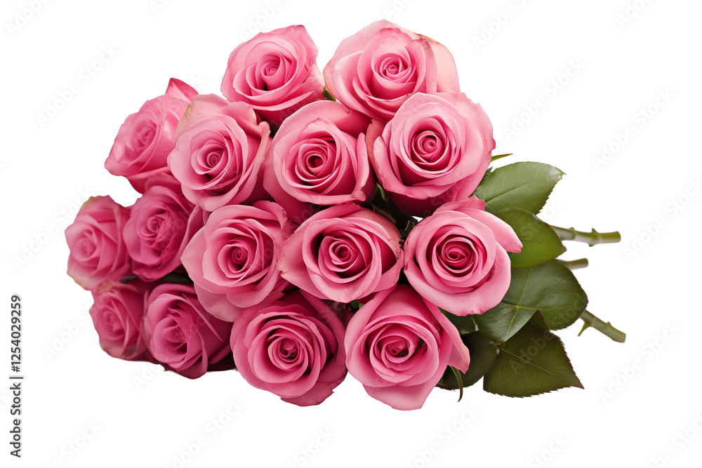 Obraz premium Roses Bouquet on a transparent Background, Symbolizing Love, Romance, and Purity – Perfect for Weddings, Special Occasions, and Floral Arrangements, Captured in Natural Light. PNG cut out.