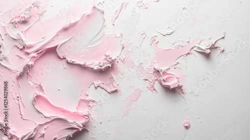 Pink and white thick paint strokes on canvas texture