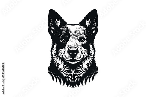 Australian Cattle Dog icon, black vintage engraving style illustration