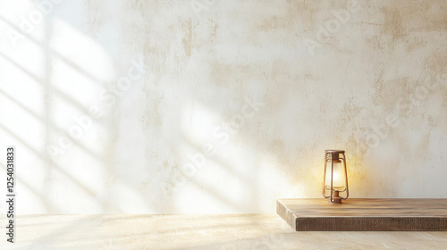 Rustic Wooden Table Lamp With Warm Sunlight Shadows