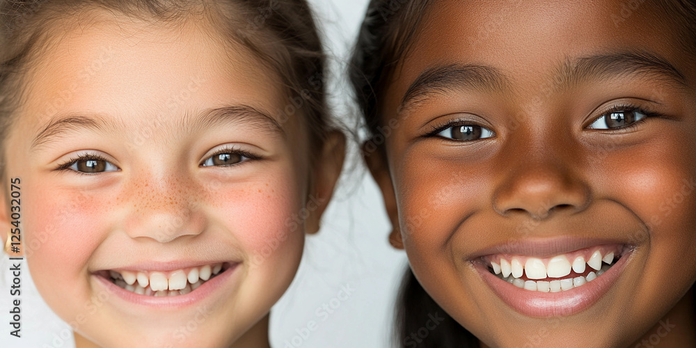 Smiling children celebrate friendship in bright expression Smiling children celebrate friendship in bright expression