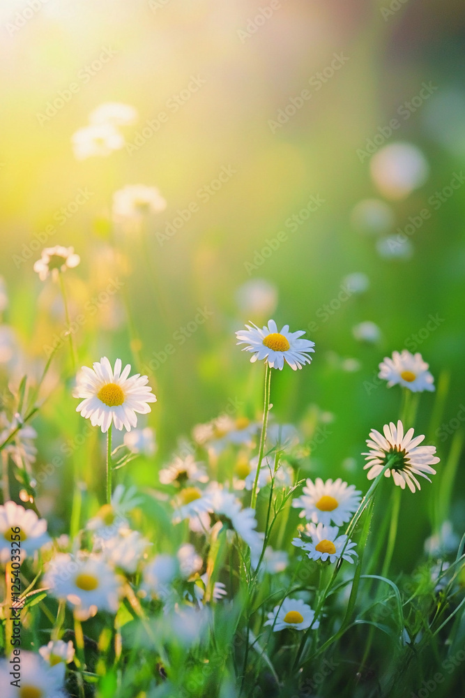 Bright daisies bloom in a sunlit meadow during spring Bright daisies bloom in a sunlit meadow during spring