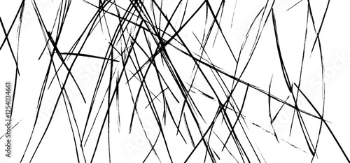 An abstract black and white design featuring intersecting lines and sharp angles, creating a chaotic yet artistic composition.
