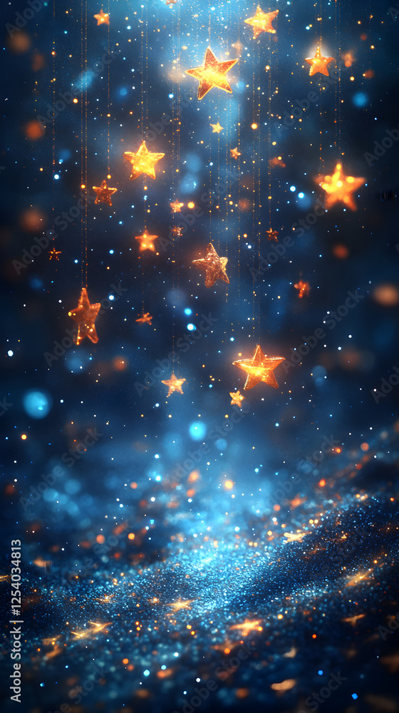 Obraz premium Beautiful Night Sky: Mystical Cascading Stars with Sparkling Lights for a Festive Holiday Background