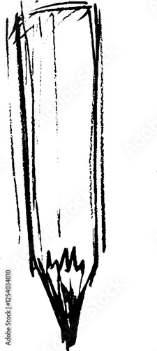 A simple black and white sketch of a pencil, showcasing its pointed tip and cylindrical body.