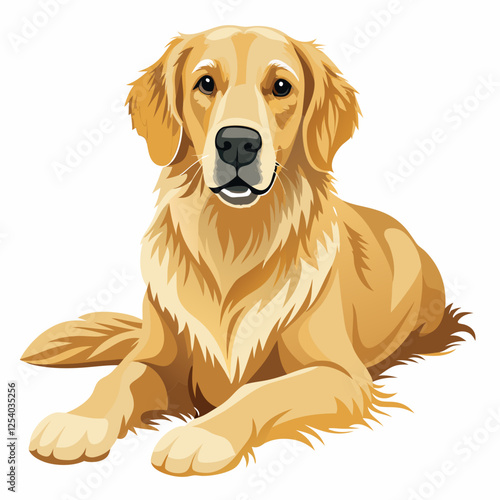 golden retriever dog isolated on white, Color vector illustration. Pet animal, Cartoon Vector 