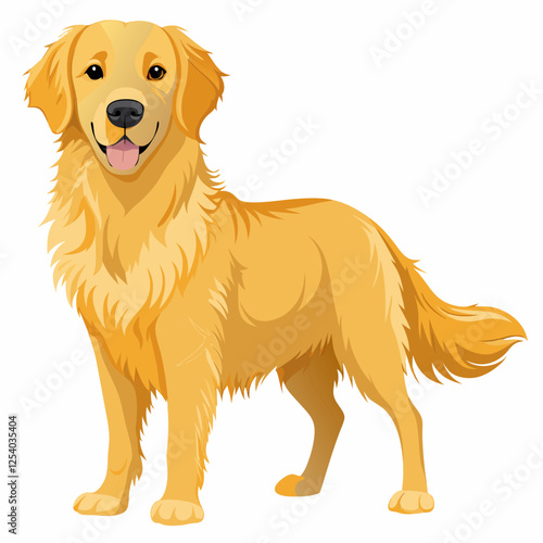 golden retriever dog isolated on white, Color vector illustration. Pet animal, Cartoon Vector 