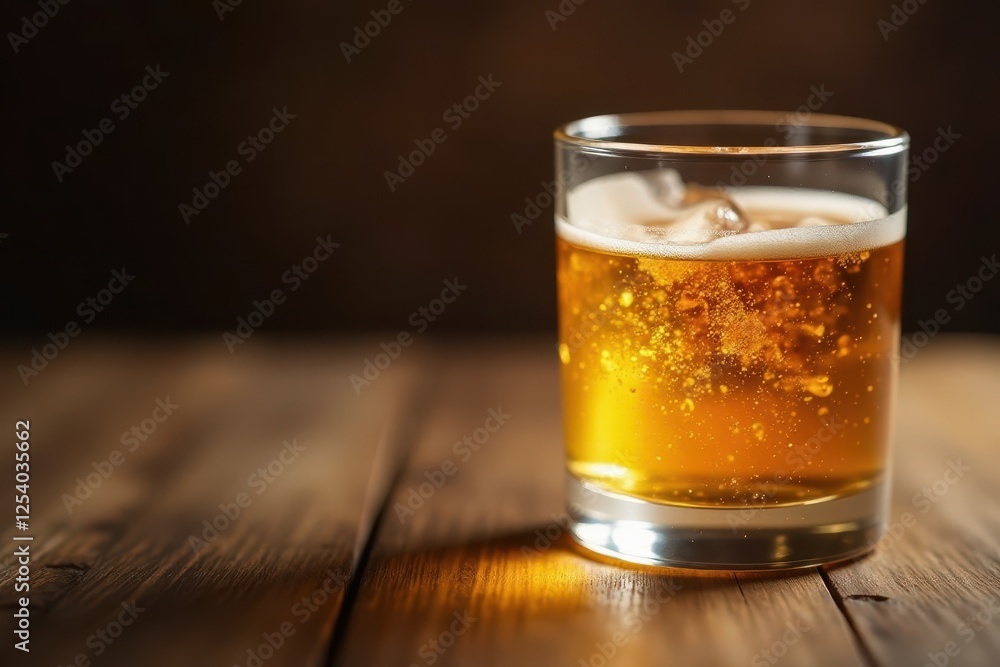 Golden liquid in crystal glass, wooden backdrop, alcohol, texture, elegant Golden liquid in crystal glass, wooden backdrop, alcohol, texture, elegant
