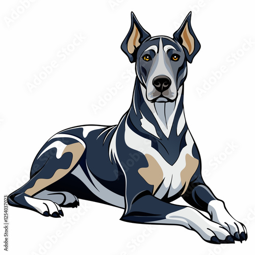  great dane dog isolated on white, Color vector illustration. Pet animal, Cartoon Vector 