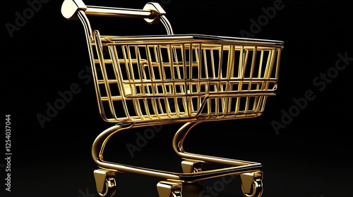 Elegant Golden Shopping Cart Showcased for Retail and Consumer Marketing Purposes : Generative AI photo