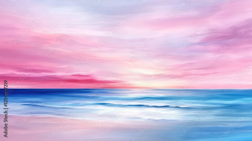 Obraz premium Beautiful vibrant sunset over ocean with pink and blue skies