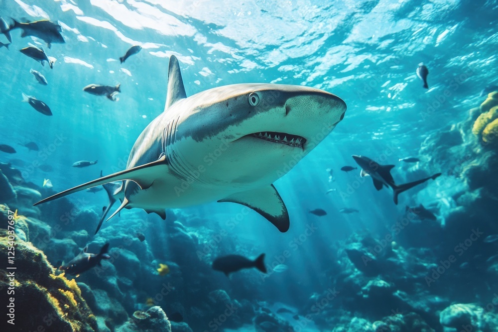 Obraz premium Shark in Ocean with Fish