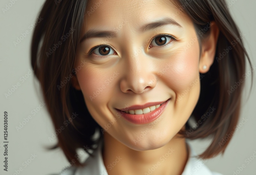 Female teacher portrait with neutral expression and soft lighting