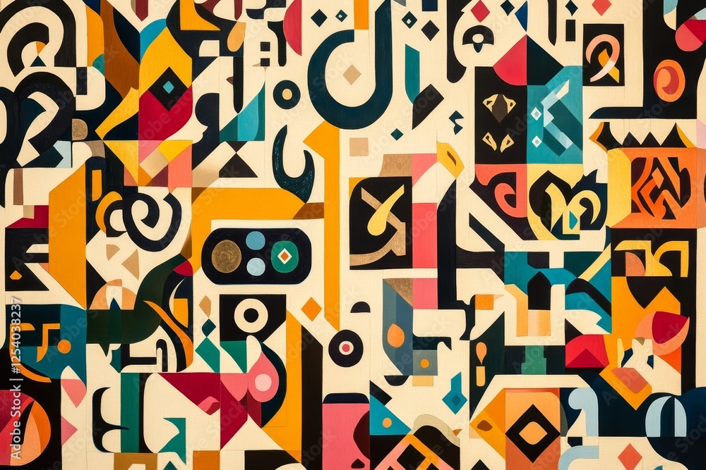 Obraz premium Colorful abstract mural with geometric shapes in a vibrant urban setting during daytime