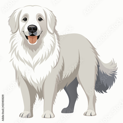 great pyrenees dog isolated on white, Color vector illustration. Pet animal, Cartoon Vector 