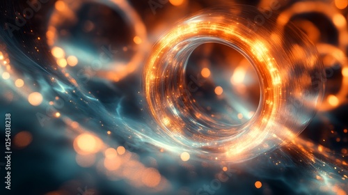 Glowing toroid spirals dance amidst ethereal blue energy streams