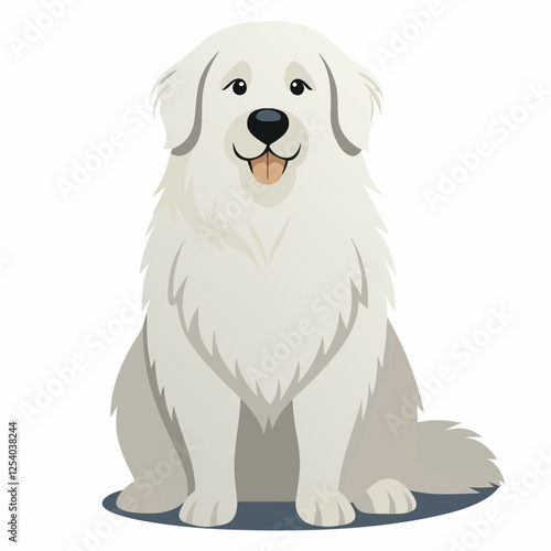 great pyrenees dog isolated on white, Color vector illustration. Pet animal, Cartoon Vector 