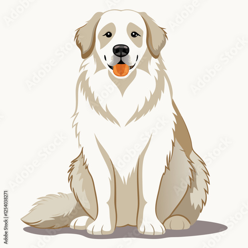 great pyrenees dog isolated on white, Color vector illustration. Pet animal, Cartoon Vector 