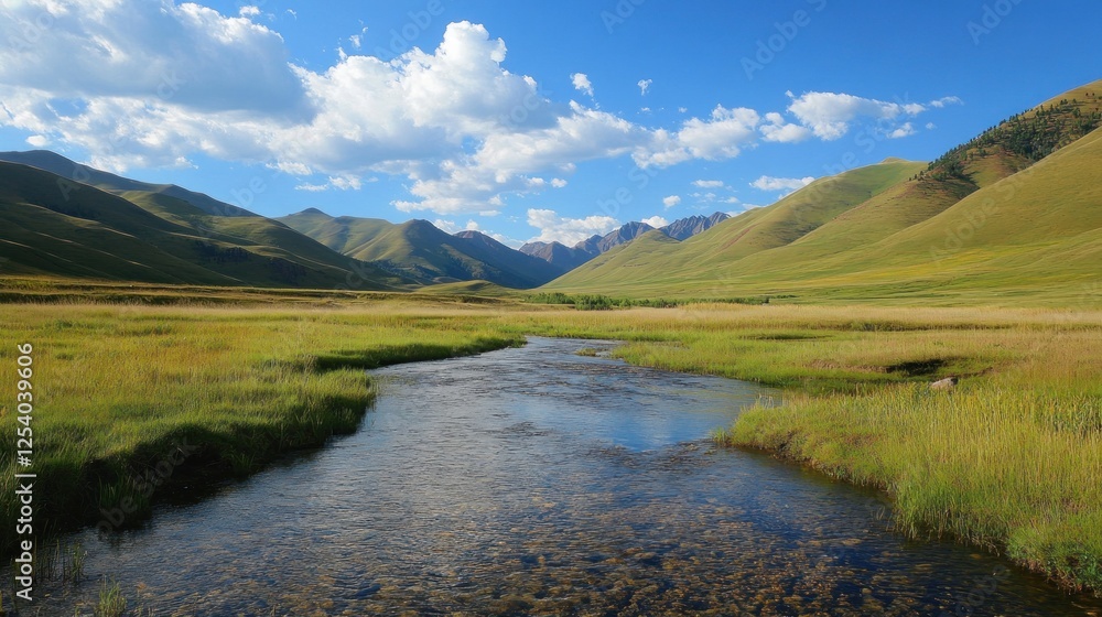 Serene Mountain River Landscape: A Breathtaking View of Nature's Beauty Serene Mountain River Landscape: A Breathtaking View of Nature's Beauty