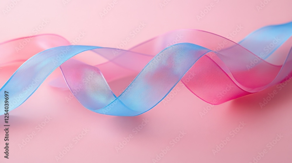 Pink and Blue Ribbon On Pink Surface Pink and Blue Ribbon On Pink Surface