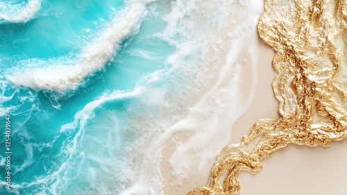 Abstract depiction of waves meeting golden beach