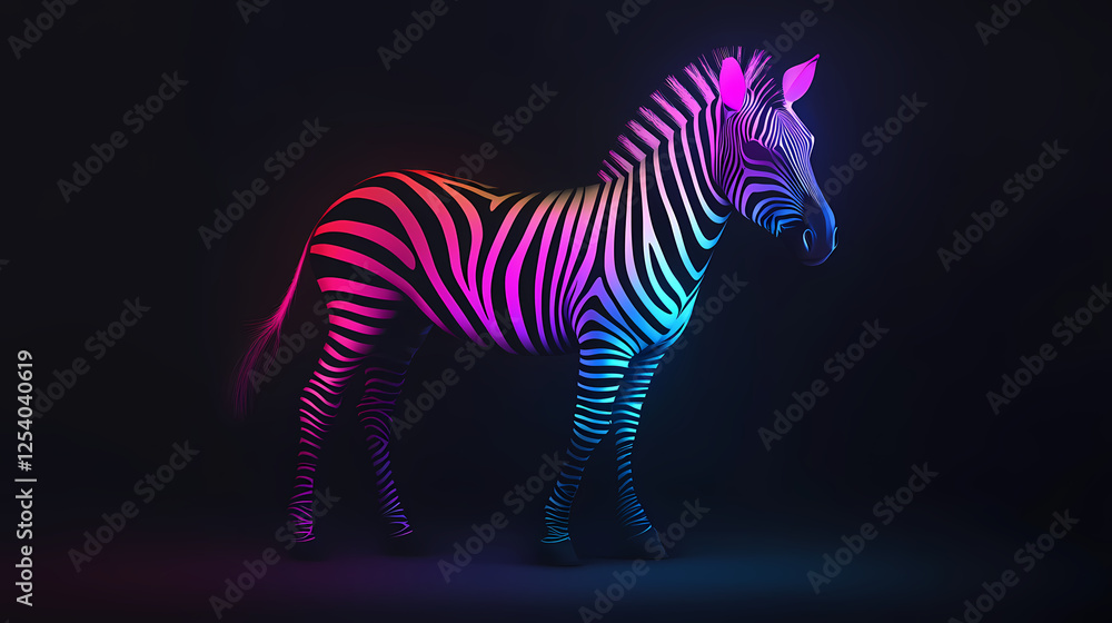 Fototapeta premium 3d holographic zebra, glowing stripes, black background