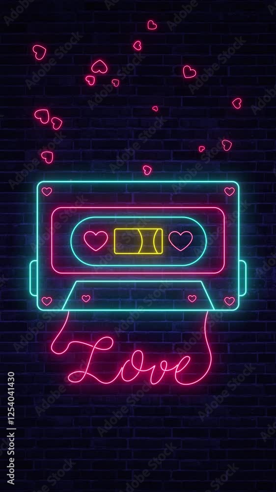 valentines day neon lights retro cassette tape and hearts flying animation,love song nostalgic music vertical social media motion background valentines day neon lights retro cassette tape and hearts flying animation,love song nostalgic music vertical social media motion background