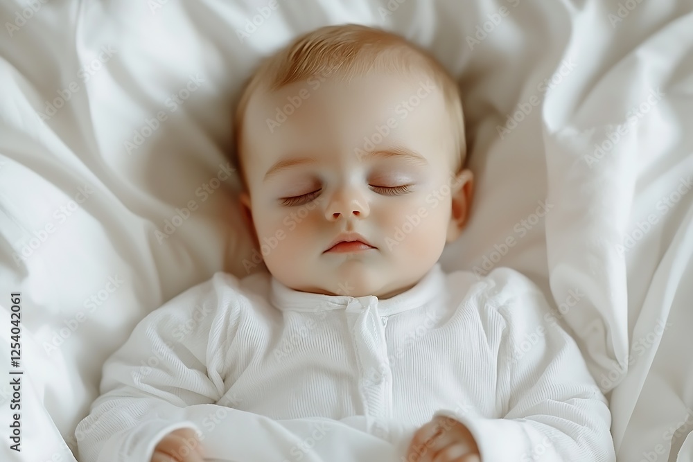 Precious small baby enjoying a tranquil sleep on luxurious bedding with a serene expression : Generative AI Precious small baby enjoying a tranquil sleep on luxurious bedding with a serene expression : Generative AI