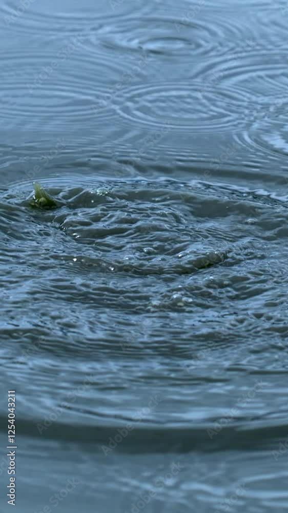 Ripples on the Water Surface Created by Falling Rain Drops, Creating a Beautiful Scene Ripples on the Water Surface Created by Falling Rain Drops, Creating a Beautiful Scene