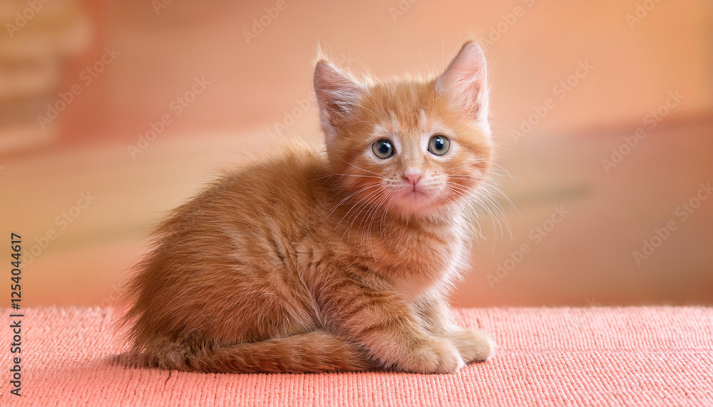 adorable orange kitten sitting on a peach coloured mat with a curious expression and a tender historical past ideal for pet themed stock pics adorable orange kitten sitting on a peach coloured mat with a curious expression and a tender historical past ideal for pet themed stock pics