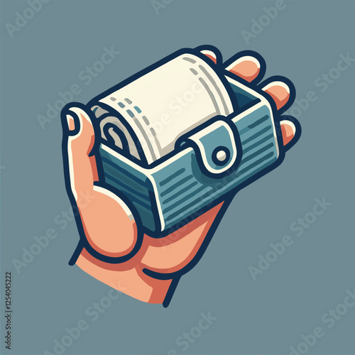 Illustration of Hand Holding Portable, Handy, Compact Tissue Dispenser