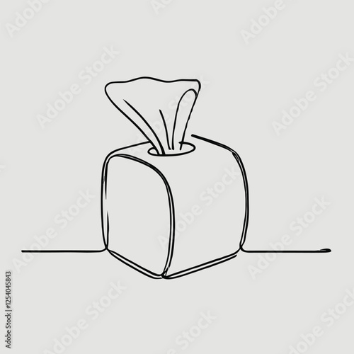 Minimalist One-Line Drawing of Tissue Box on Light Background