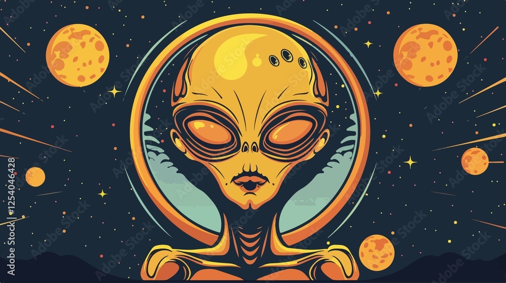 Alien on Moon Flat Vector Illustration Alien on Moon Flat Vector Illustration