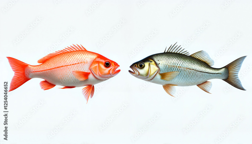 Obraz premium Two fish facing each other against a white background