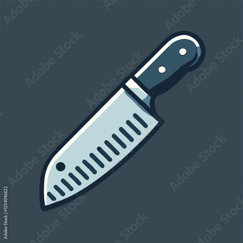 Vector Illustration of a Modern Kitchen Knife with Dark Handle for Culinary Designs