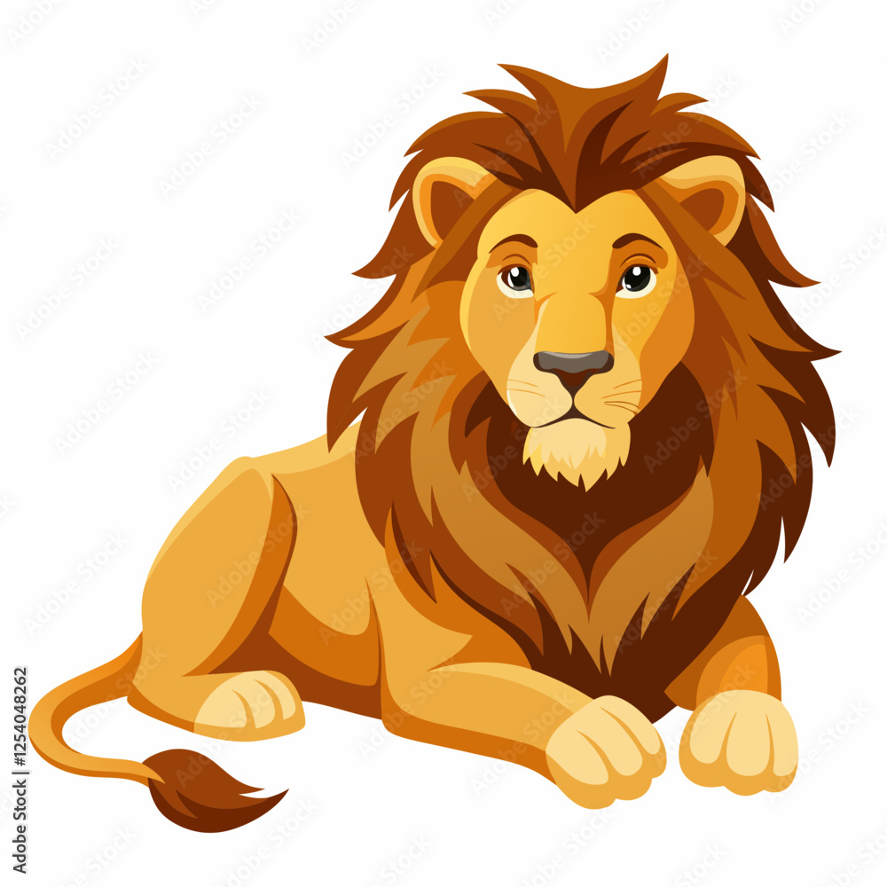 Fototapeta premium Lion isolated on white, Color vector illustration. Wild animal, Cartoon Vector 