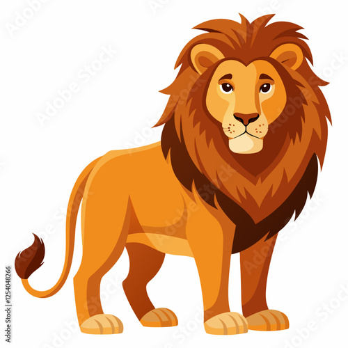 Lion isolated on white, Color vector illustration. Wild animal, Cartoon Vector 
