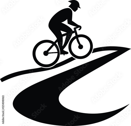 Cyclist Riding Mountain Bike on Winding Trail Adventure