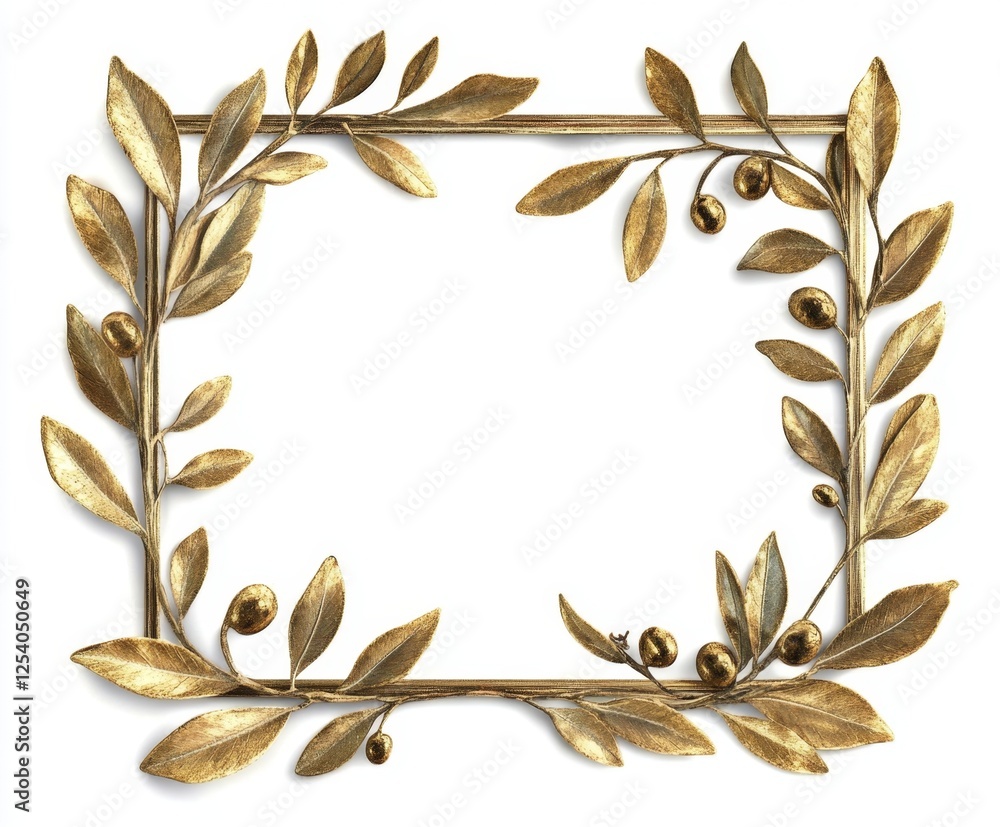 Naklejka premium Gold olive branch frame, isolated, white background, elegant design, wedding invitation