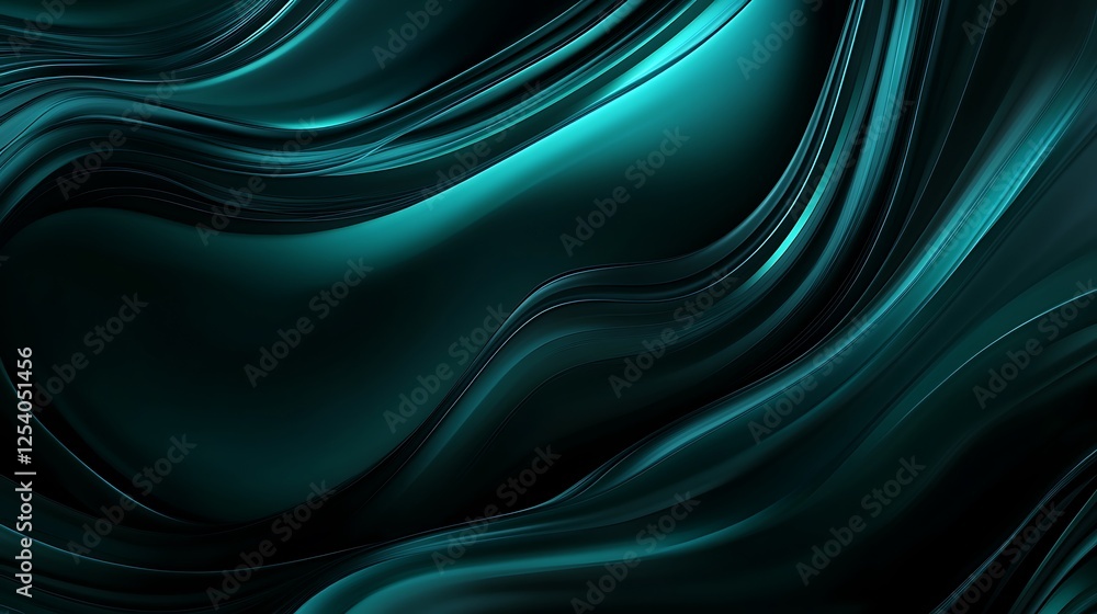 Fototapeta premium Teal abstract waves, dark background