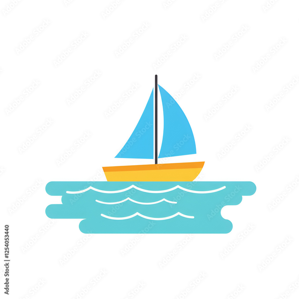 Fototapeta premium Flat Design of a Simple Boat on Tropical Water